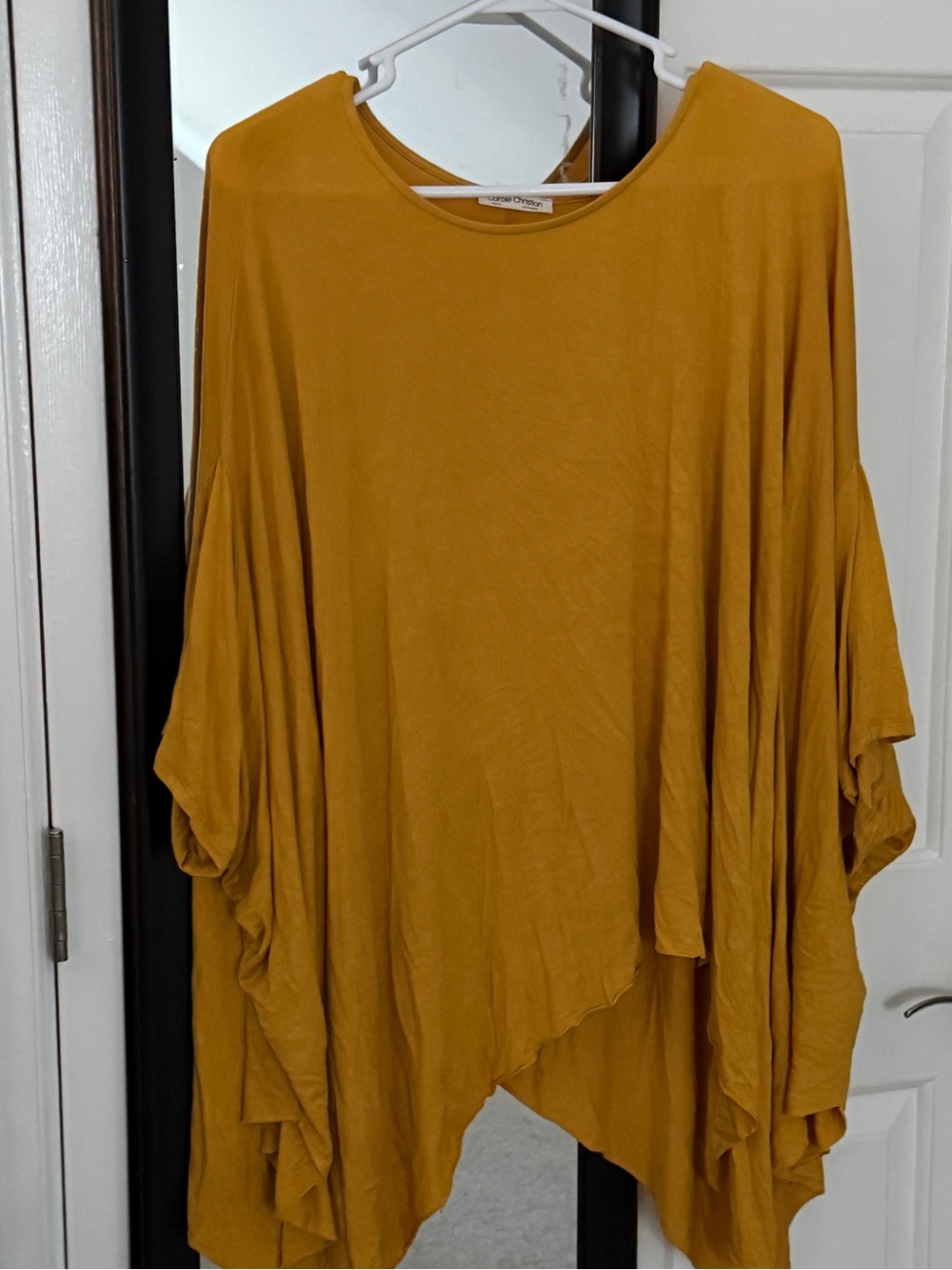 Women's Mustard Yellow Asymmetrical Tunic Top - Relaxed Draped Silhouette L/XL